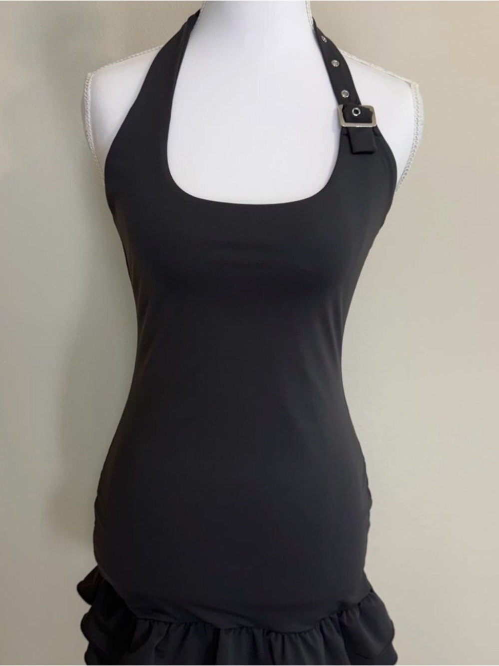Black Halter Tank Top with Buckle Detail - Women